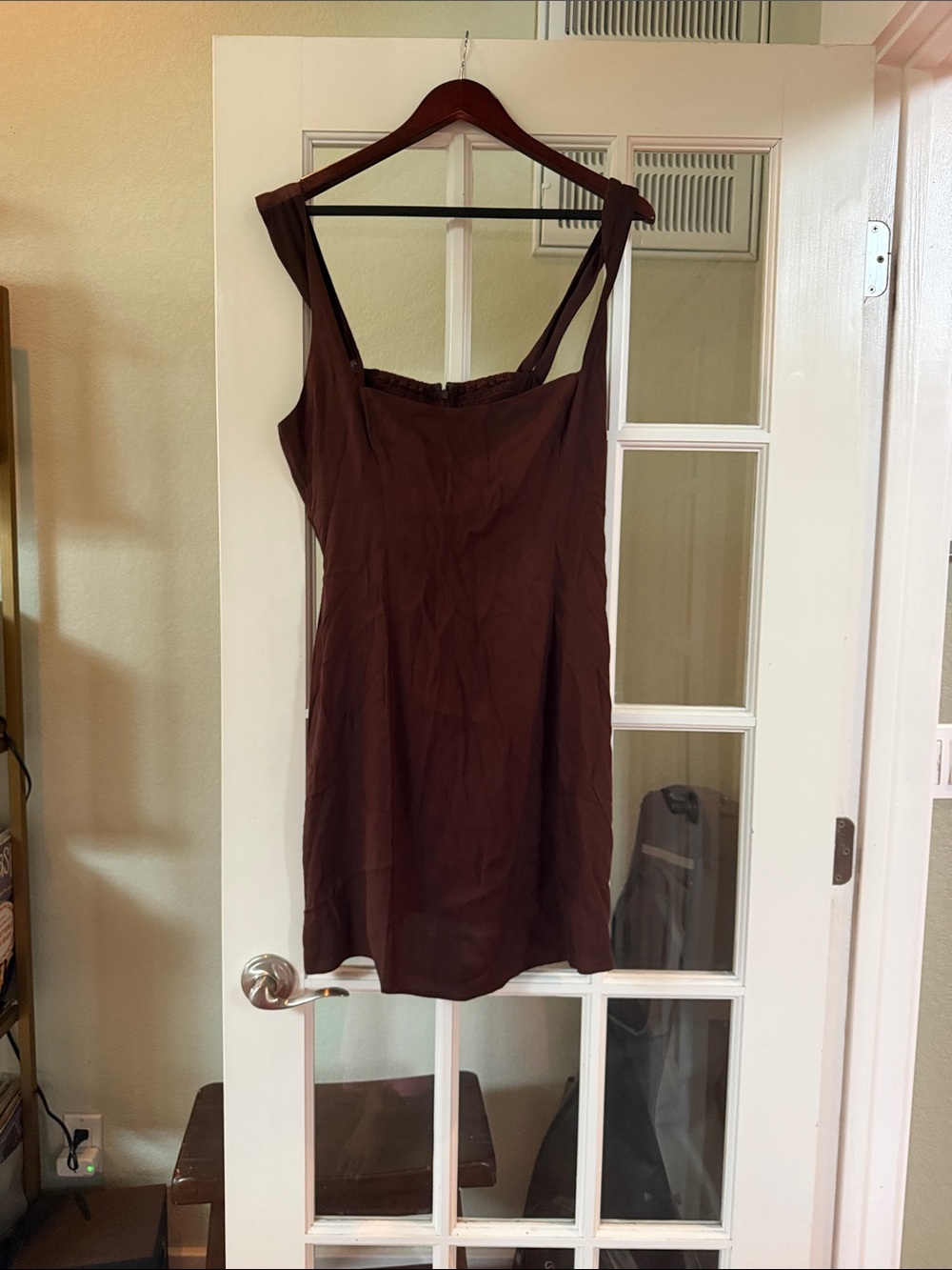 Square-Neck Chocolate Brown Mini Dress